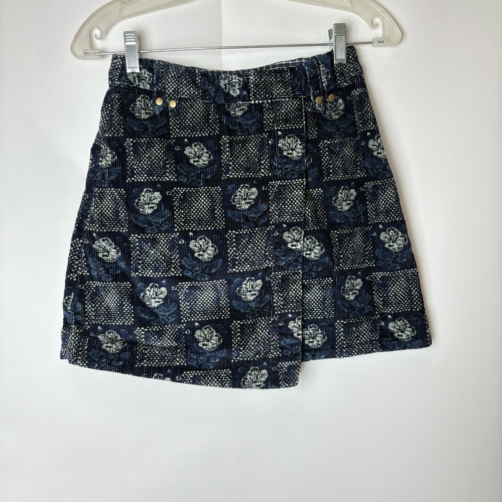 Anthropologie Pilcro Blue Checkered Floral Corduroy Mini Skirt - Picture 2 of 7